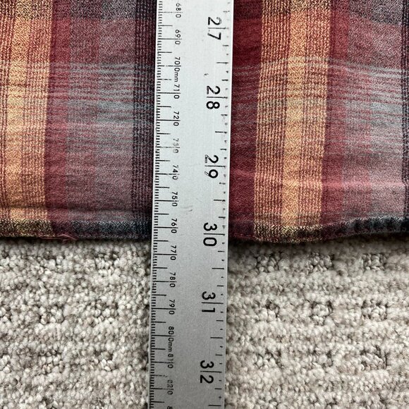 VOLCOM Shirt Men Medium M Red Brown Plaid Button Up Polo Shirt Long Sleeve Polo - Picture 10 of 11